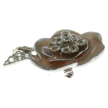 Chanel Camellia Brooch Pin Badge Pink Beige Silver