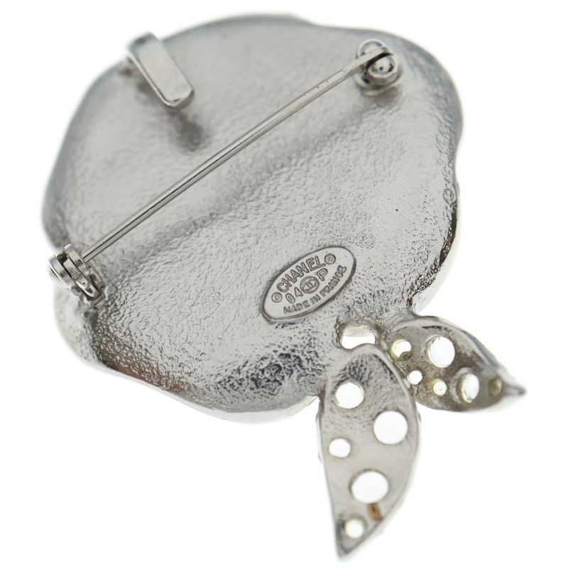 Chanel Camellia Brooch Pin Badge Pink Beige Silver