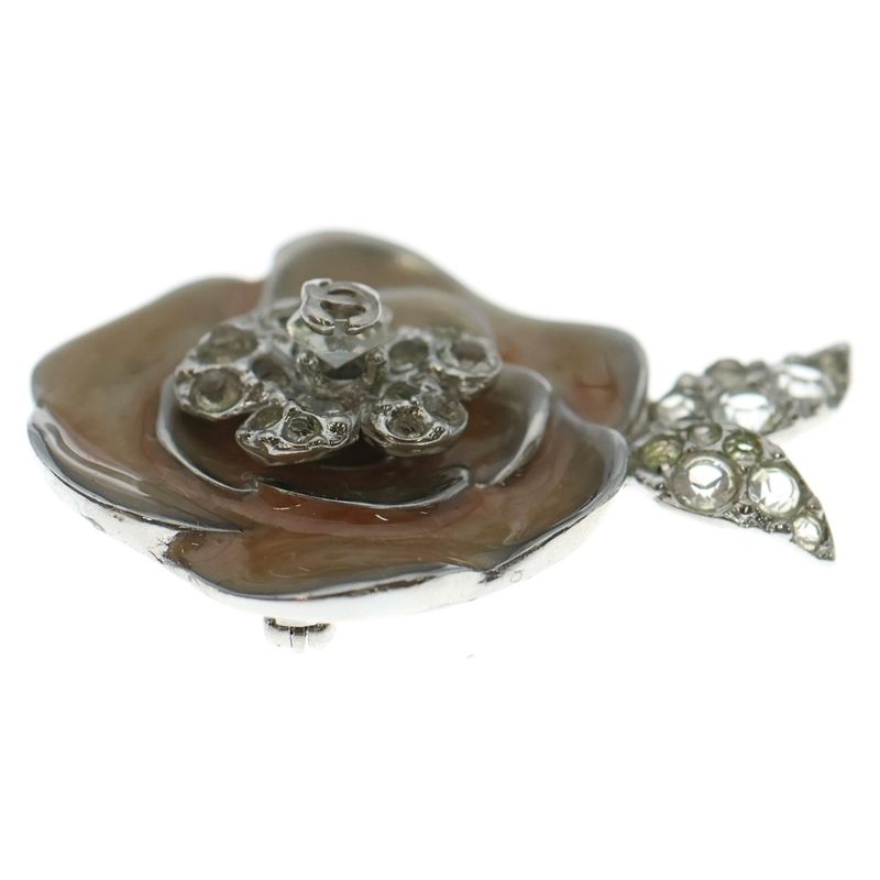 Chanel Camellia Brooch Pin Badge Pink Beige Silver