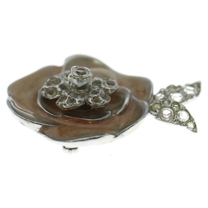 Chanel Camellia Brooch Pin Badge Pink Beige Silver