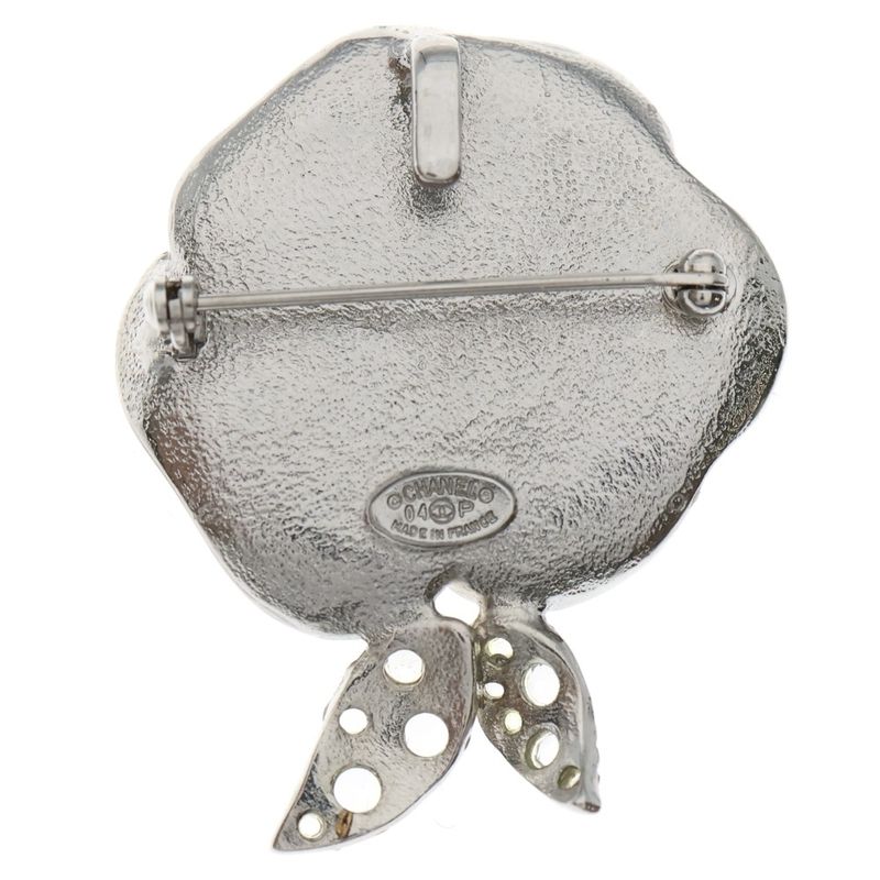 Chanel Camellia Brooch Pin Badge Pink Beige Silver