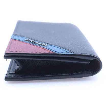Prada Saffiano Logo Business Card Holder Coin Case Black Bold-blue