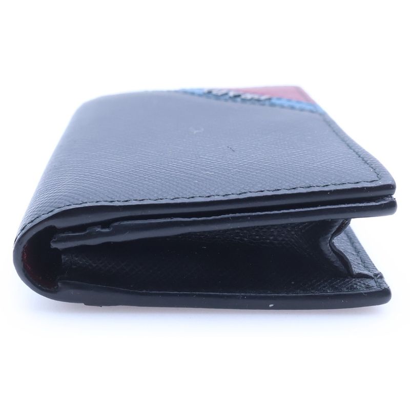 Prada Saffiano Logo Business Card Holder Coin Case Black Bold-blue