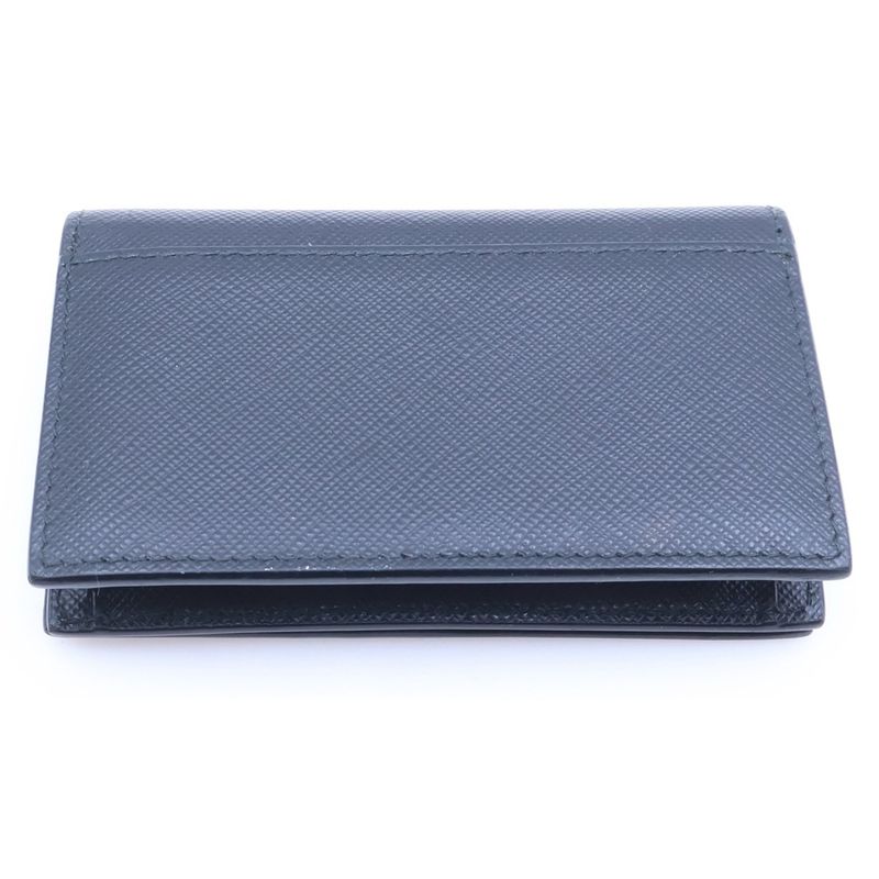 Prada Saffiano Logo Business Card Holder Coin Case Black Bold-blue