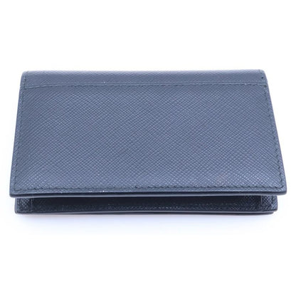 Prada Saffiano Logo Business Card Holder Coin Case Black Bold-blue