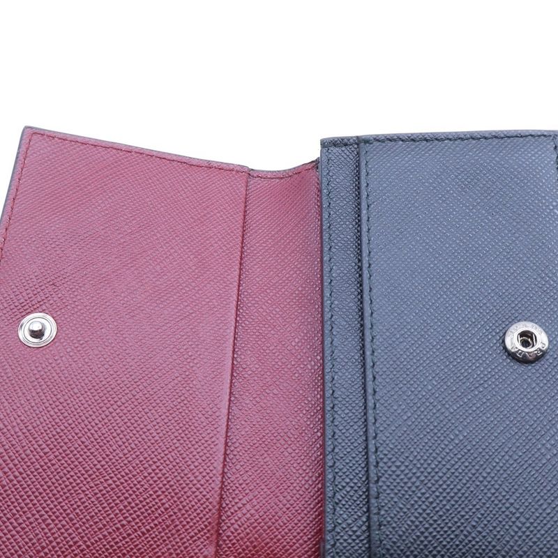 Prada Saffiano Logo Business Card Holder Coin Case Black Bold-blue