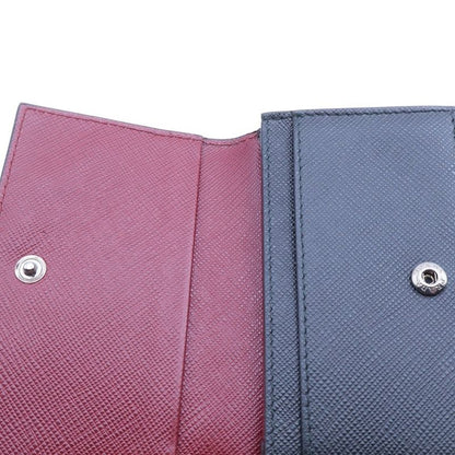 Prada Saffiano Logo Business Card Holder Coin Case Black Bold-blue