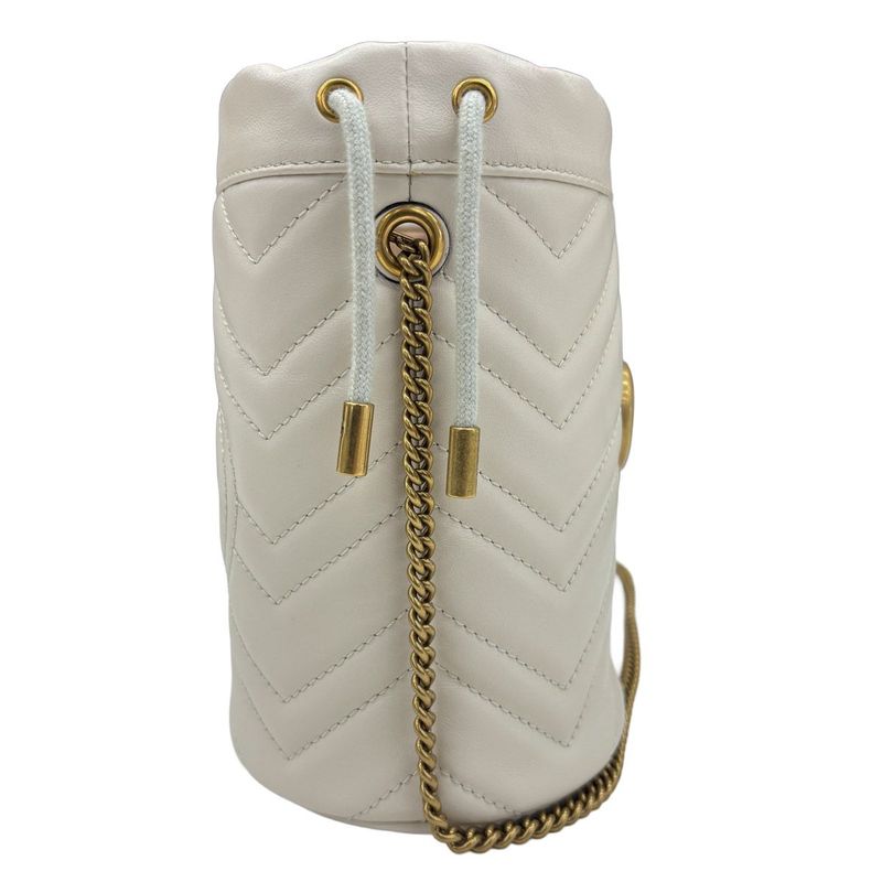 Gucci GG Marmont Bucket Bag Drawstring Crossbody Chain Double Heart White