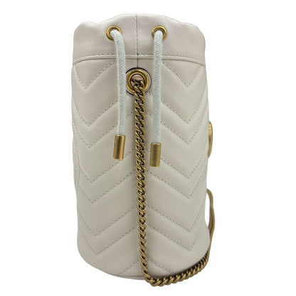Gucci GG Marmont Bucket Bag Drawstring Crossbody Chain Double Heart White