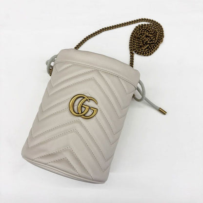 Gucci GG Marmont Bucket Bag Drawstring Crossbody Chain Double Heart White