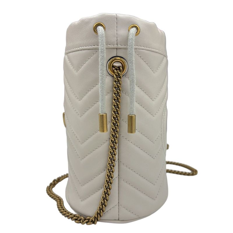 Gucci GG Marmont Bucket Bag Drawstring Crossbody Chain Double Heart White