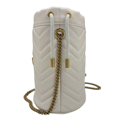Gucci GG Marmont Bucket Bag Drawstring Crossbody Chain Double Heart White