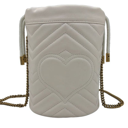 Gucci GG Marmont Bucket Bag Drawstring Crossbody Chain Double Heart White