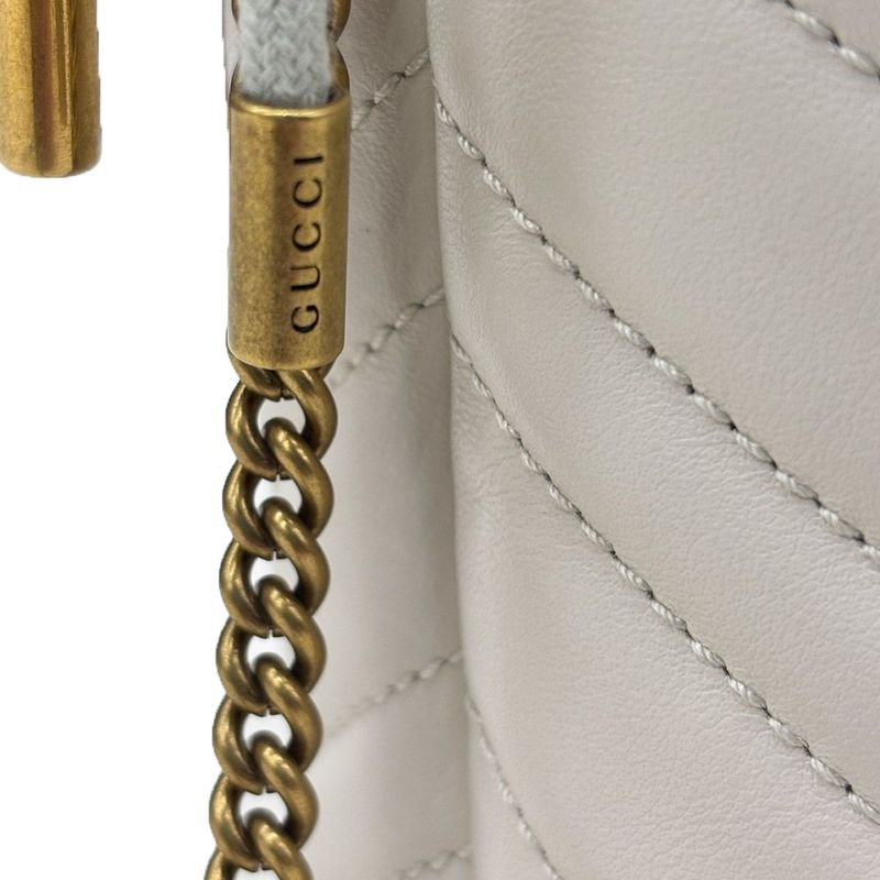 Gucci GG Marmont Bucket Bag Drawstring Crossbody Chain Double Heart White