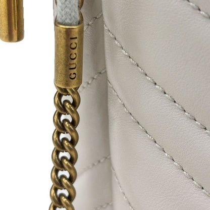 Gucci GG Marmont Bucket Bag Drawstring Crossbody Chain Double Heart White