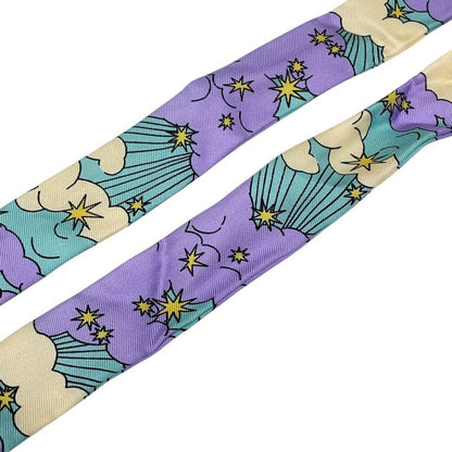 Bvlgari Scarf Twill Ribbon with Ring Allover Logo Purple Multicolor