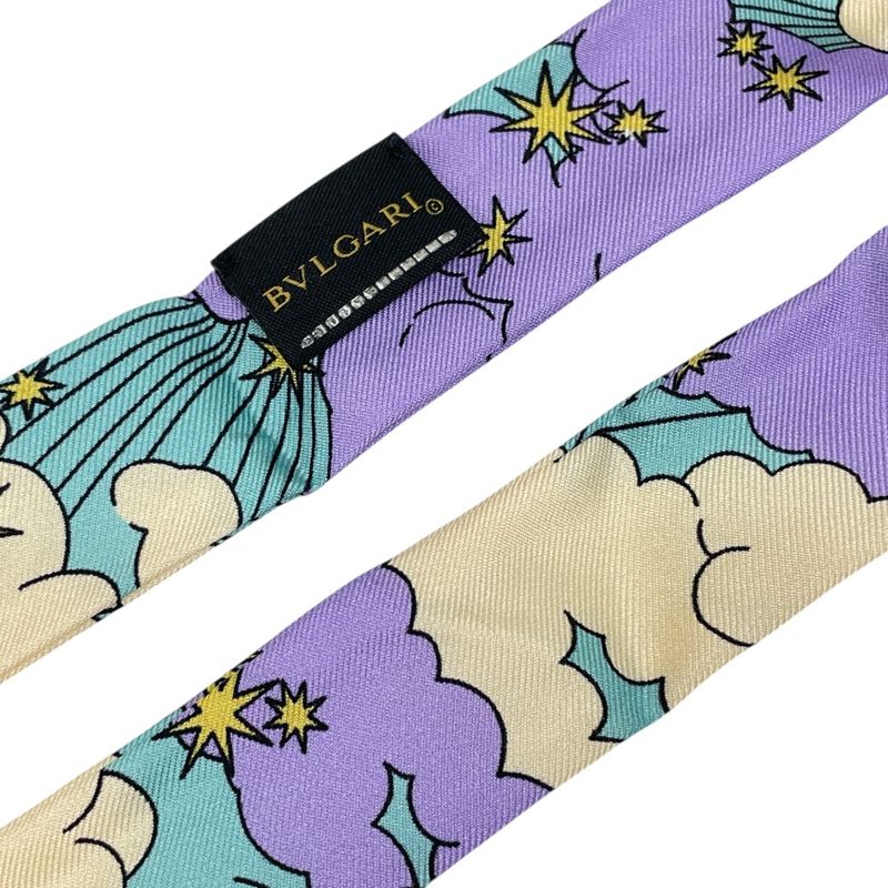 Bvlgari Scarf Twill Ribbon with Ring Allover Logo Purple Multicolor