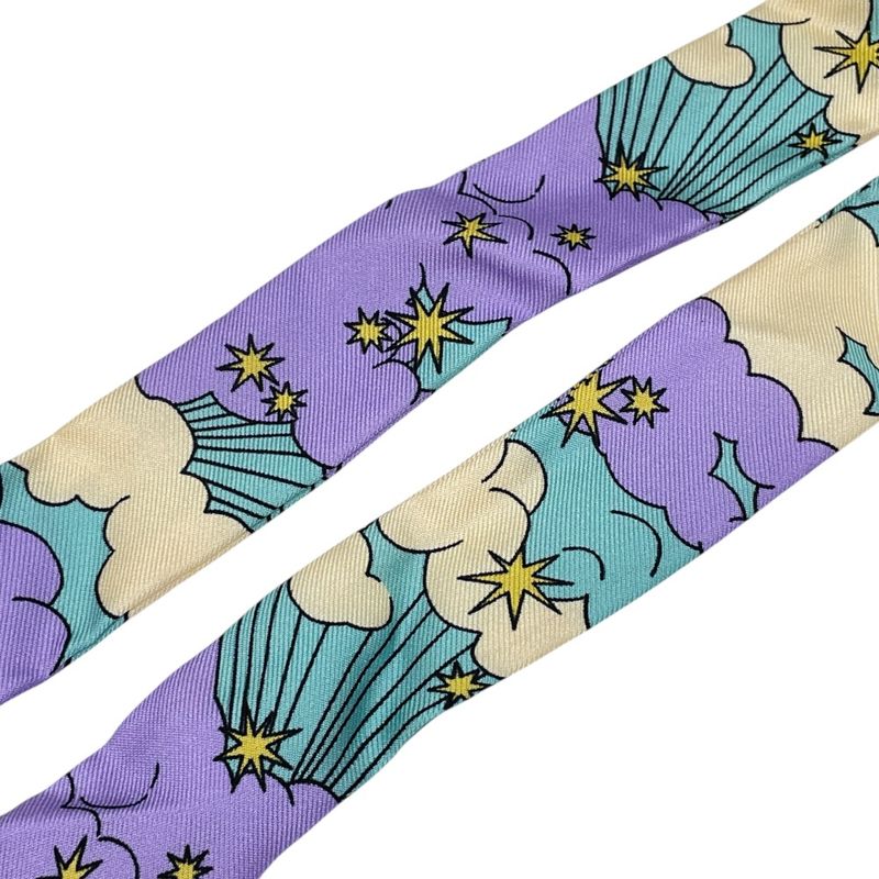 Bvlgari Scarf Twill Ribbon with Ring Allover Logo Purple Multicolor