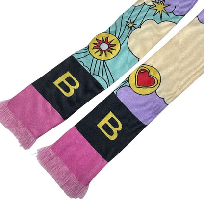 Bvlgari Scarf Twill Ribbon with Ring Allover Logo Purple Multicolor