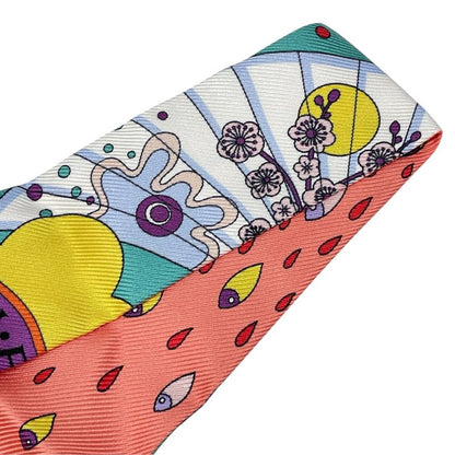 Bvlgari Lappi Scarf Twilly Ribbon All Over Pattern Purple Pink Multicolor