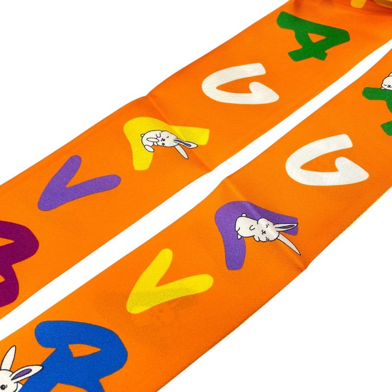 Bvlgari Lappi Scarf Twilly Ribbon Rabbit Logo Silk Yellow Orange Yelloworange
