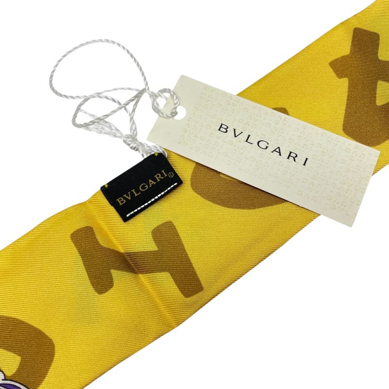 Bvlgari Lappi Scarf Twilly Ribbon Rabbit Logo Silk Yellow Orange Yelloworange
