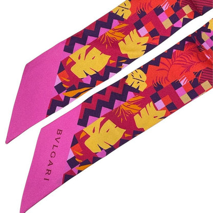 Bvlgari Wrap Scarf Twilly Ribbon Logo Silk Red Pink Red Pink Multicolor