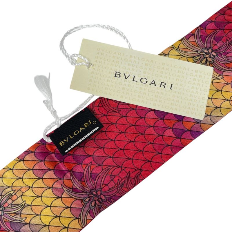 Bvlgari Wrap Scarf Twilly Ribbon Logo Silk Red Pink Red Pink Multicolor