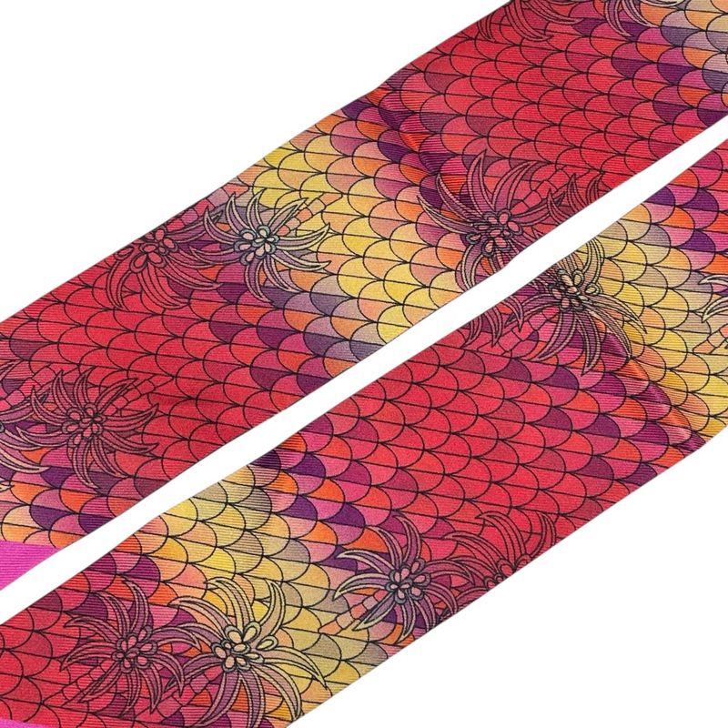 Bvlgari Wrap Scarf Twilly Ribbon Logo Silk Red Pink Red Pink Multicolor