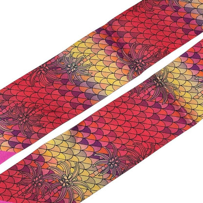 Bvlgari Wrap Scarf Twilly Ribbon Logo Silk Red Pink Red Pink Multicolor