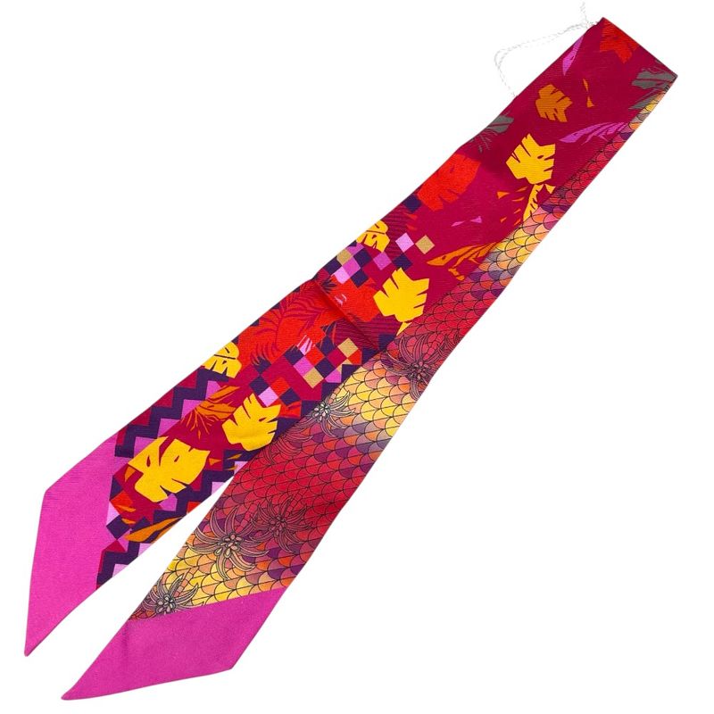 Bvlgari Wrap Scarf Twilly Ribbon Logo Silk Red Pink Red Pink Multicolor