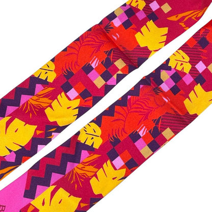 Bvlgari Wrap Scarf Twilly Ribbon Logo Silk Red Pink Red Pink Multicolor