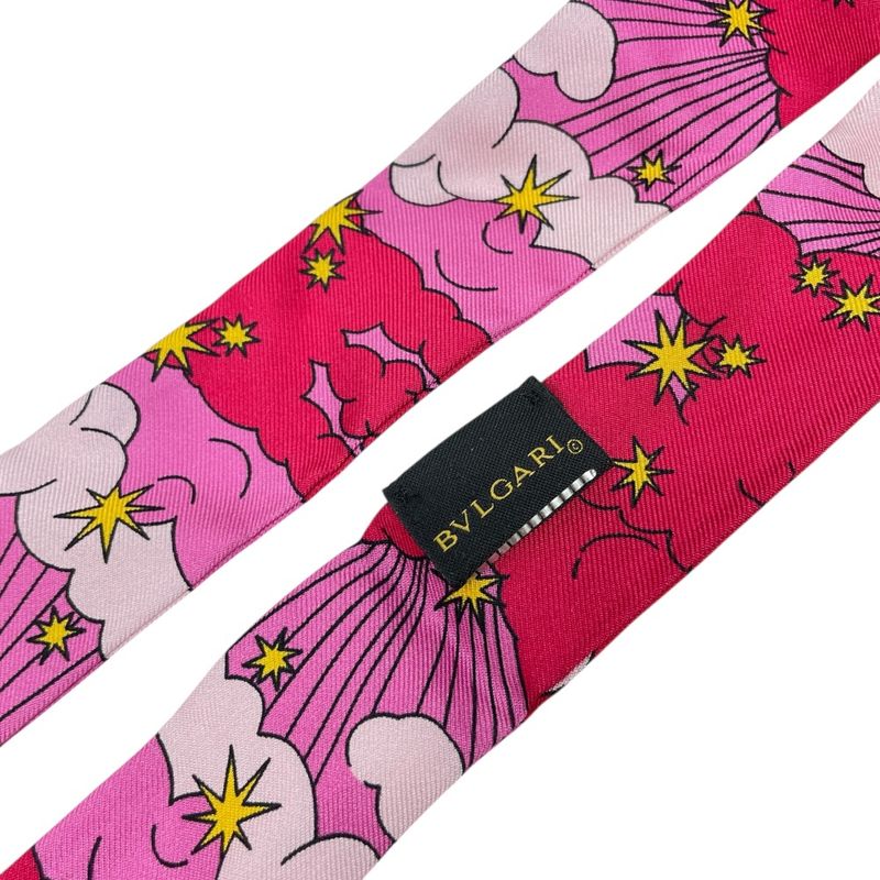 Bvlgari Lappi Scarf Twilly Ribbon with Ring Silk Red Pink Red Pink Multicolor