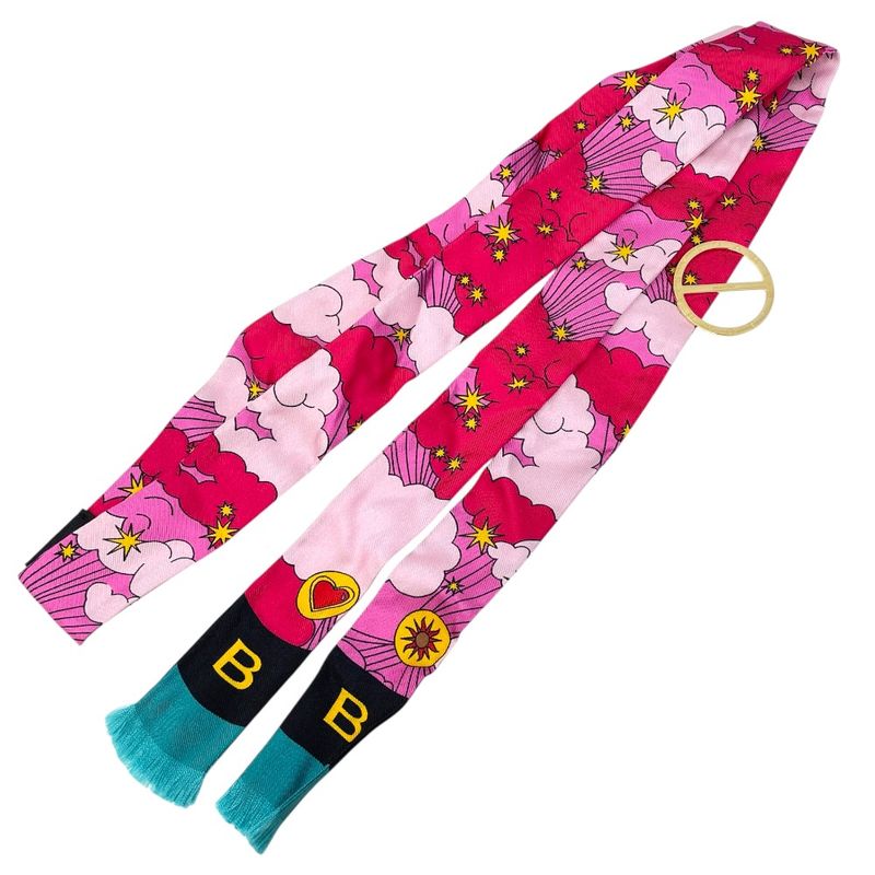 Bvlgari Lappi Scarf Twilly Ribbon with Ring Silk Red Pink Red Pink Multicolor