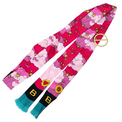 Bvlgari Lappi Scarf Twilly Ribbon with Ring Silk Red Pink Red Pink Multicolor