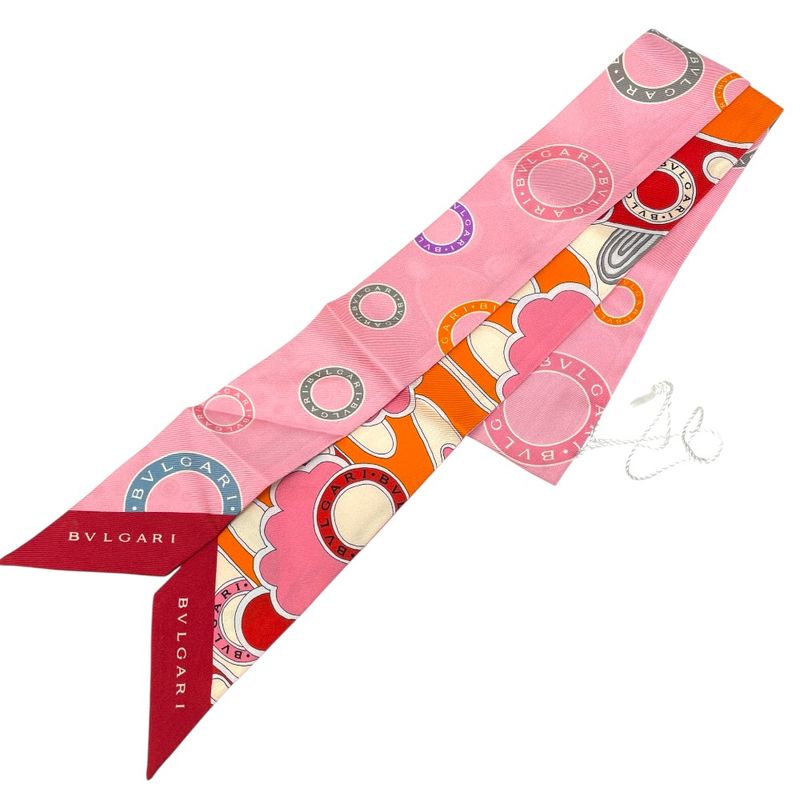 Bvlgari Serpenti Wrappy Scarf Twilly Ribbon Silk Red Pink Red Pink Multicolor