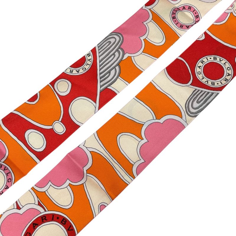 Bvlgari Serpenti Wrappy Scarf Twilly Ribbon Silk Red Pink Red Pink Multicolor