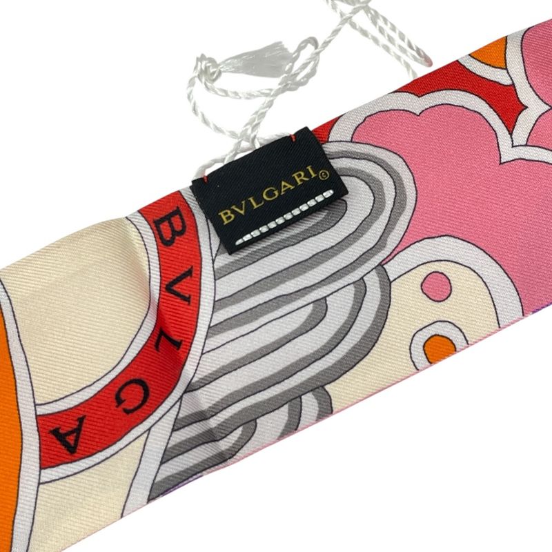 Bvlgari Serpenti Wrappy Scarf Twilly Ribbon Silk Red Pink Red Pink Multicolor