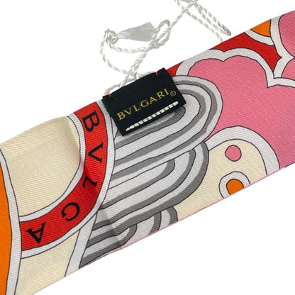 Bvlgari Serpenti Wrappy Scarf Twilly Ribbon Silk Red Pink Red Pink Multicolor