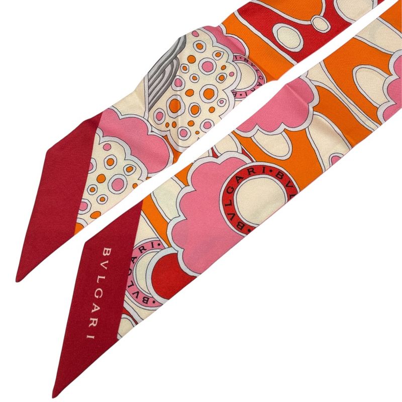 Bvlgari Serpenti Wrappy Scarf Twilly Ribbon Silk Red Pink Red Pink Multicolor