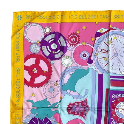 Bvlgari Scarf Shawl with Large Charm Silk Logo Yellow- Multicolor