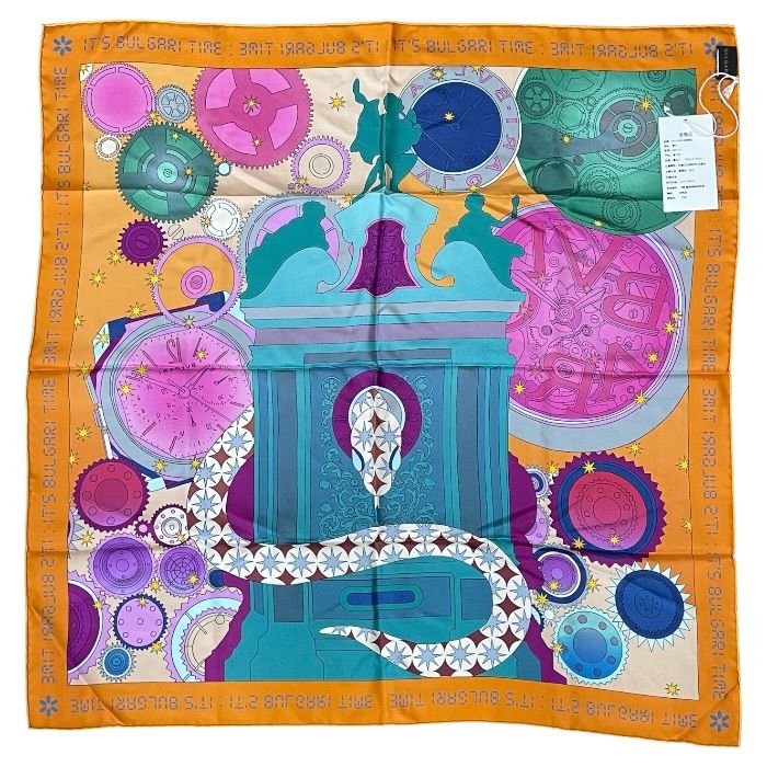 Bvlgari Scarf Shawl with Large Charm Silk Logo Yellow- Multicolor