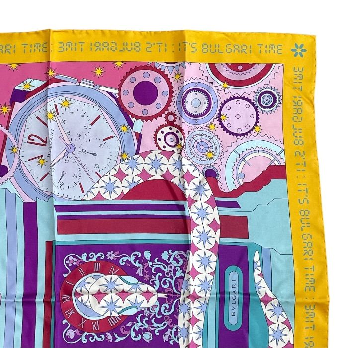Bvlgari Scarf Shawl with Large Charm Silk Logo Yellow- Multicolor