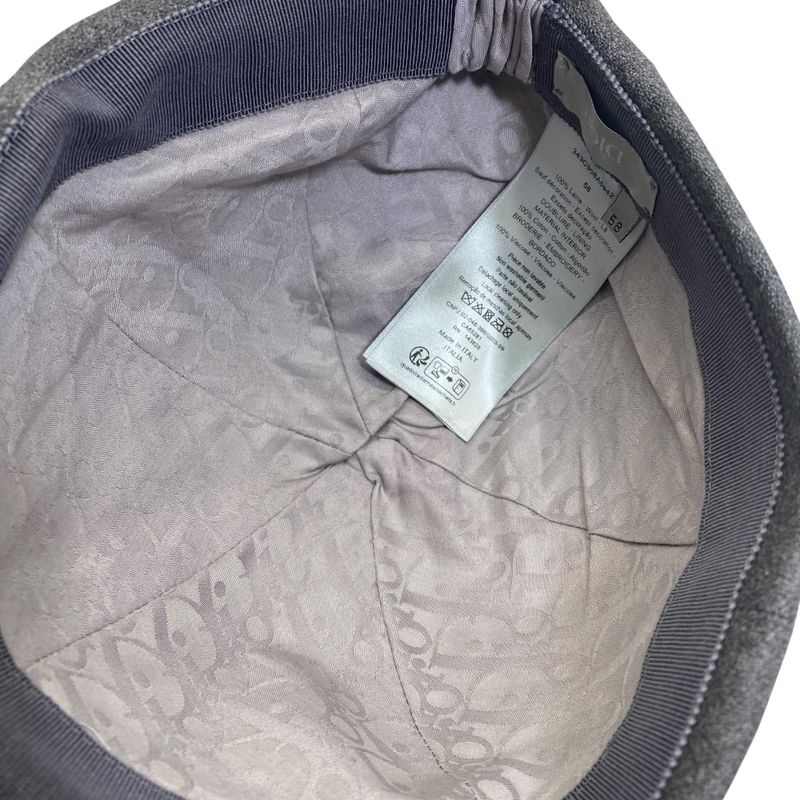 Dior Cap Hat Ribbon Logo Wool Gray