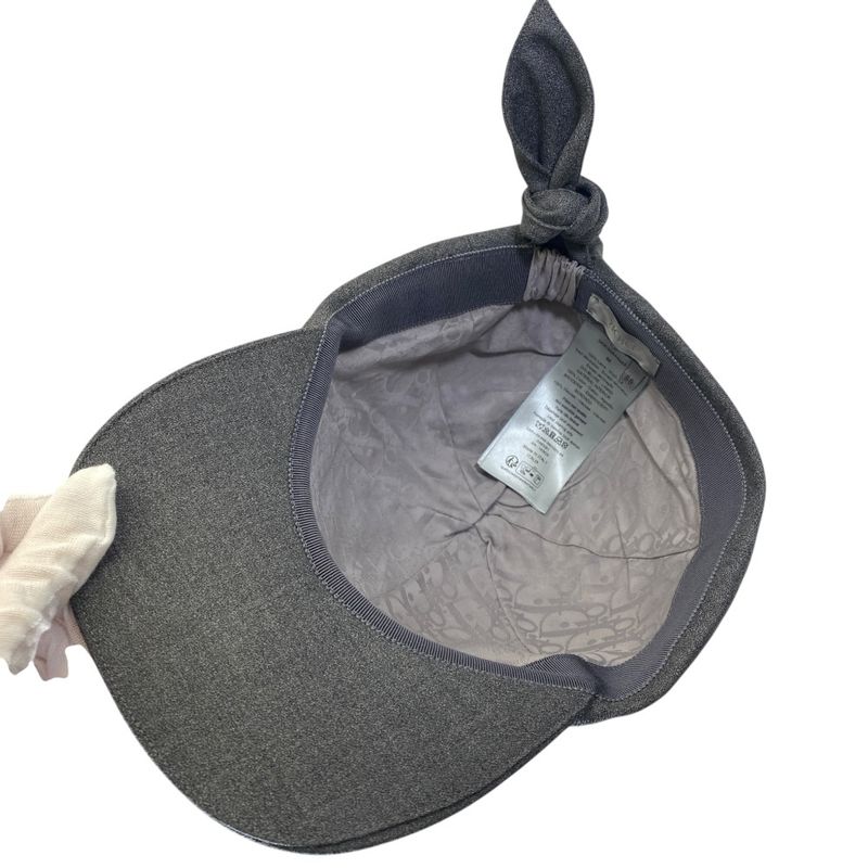 Dior Cap Hat Ribbon Logo Wool Gray