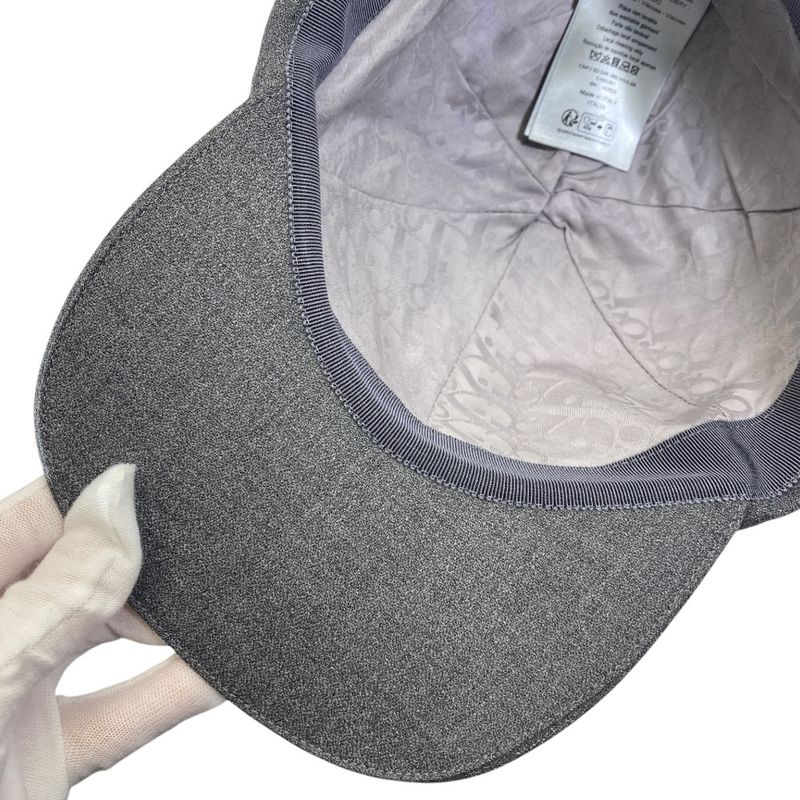 Dior Cap Hat Ribbon Logo Wool Gray