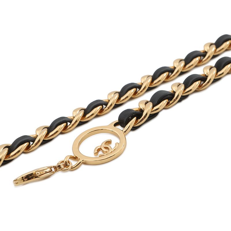 Chanel Chain Belt CC Logo Leather Metal Black