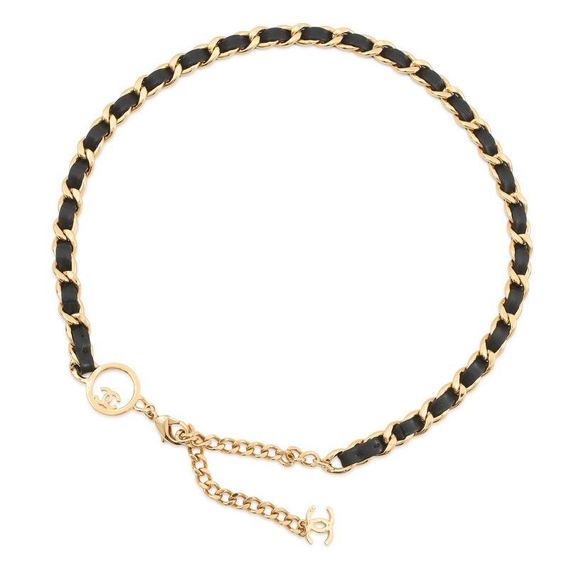 Chanel Chain Belt CC Logo Leather Metal Black