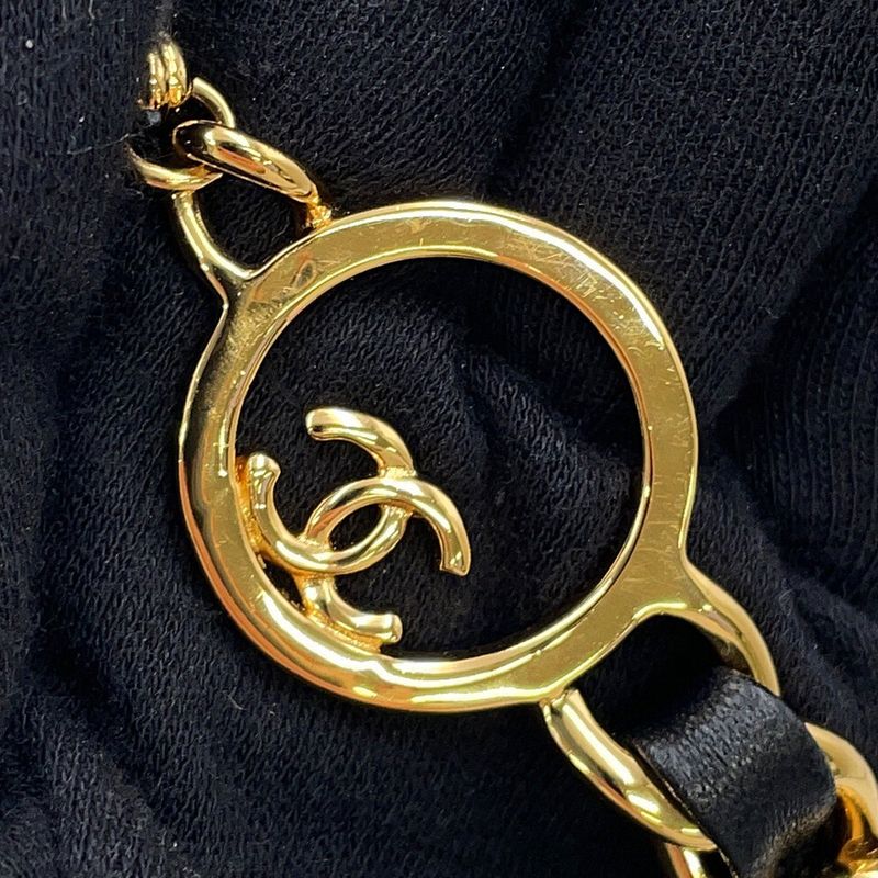 Chanel Chain Belt CC Logo Leather Metal Black