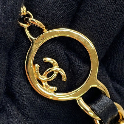 Chanel Chain Belt CC Logo Leather Metal Black